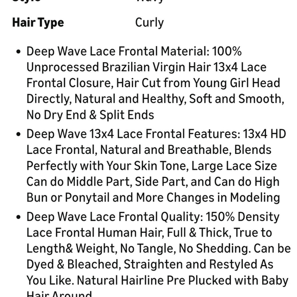 Deep Wave 13x4 Lace Frontal Closure Ear to Ear HD Lace Frontal Human Hair 16" 1B - Picture 4 of 8